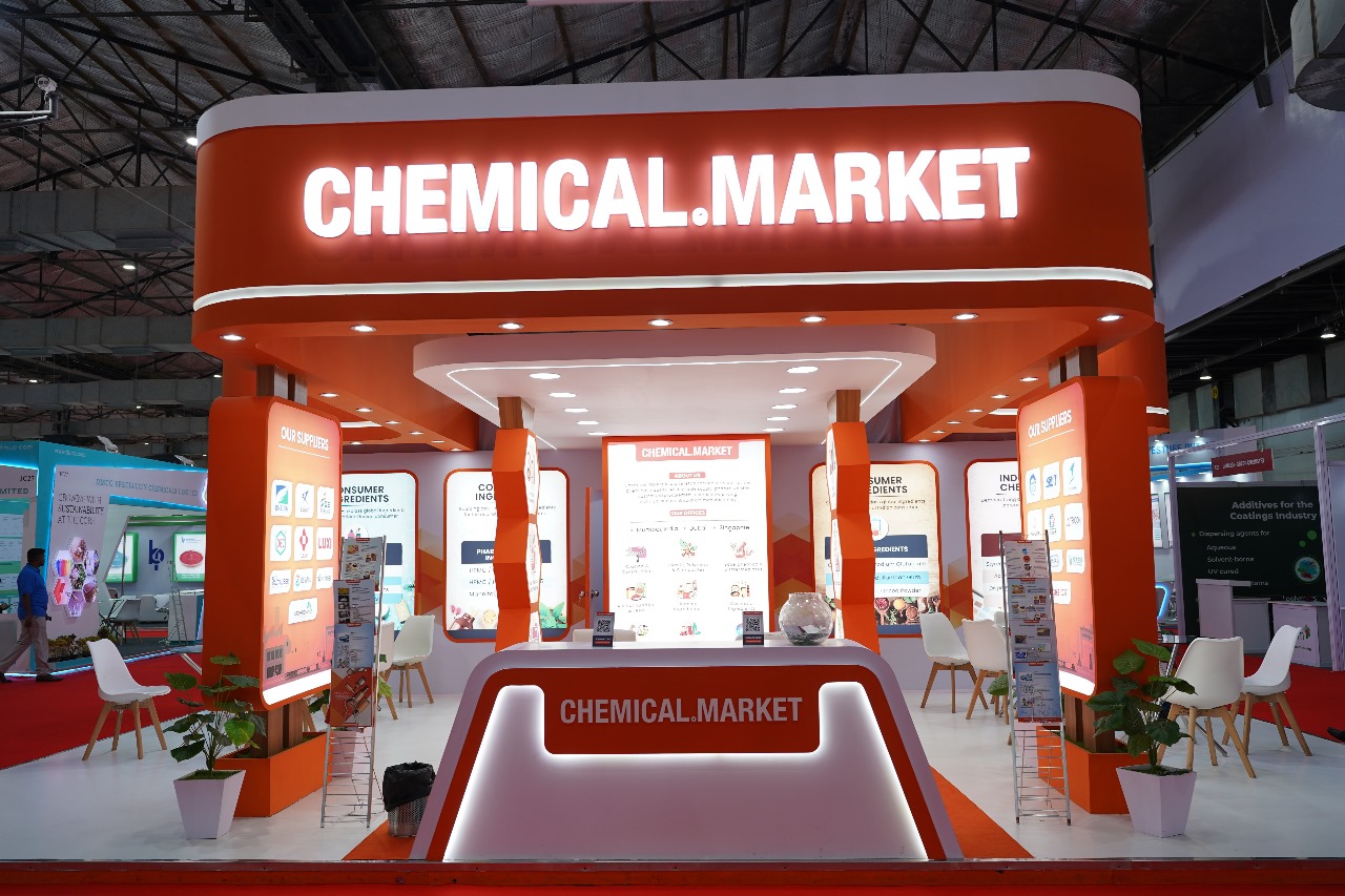 Chemical Market exhibition booth with visitors exploring chemical products and innovations