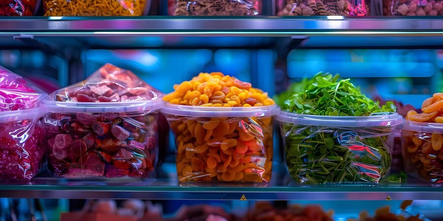 Preserved vegetables and fruits in refrigeration for extended freshness and shelf life