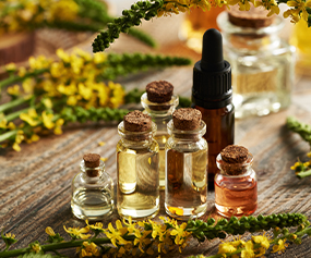 Natural beauty oils with herbs for skin hydration and radiance